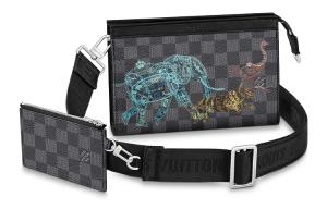 Гастон WW из прорезиненной ткани паспортная обложка, картхолдер, мужская сумка через плечо серо-черный LOUIS VUITTON