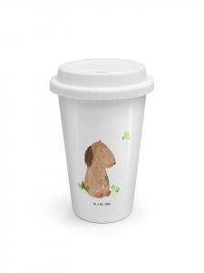 Mr. & Mrs. Panda Белый термос для кофе с изображением собаки и клевера, без надписей