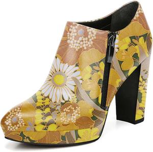 Женские модные ботильоны XYD с массивным каблуком и платформой, зауженный носок, боковая молния, обувь для вечеринок и работы, Chrysanthemum