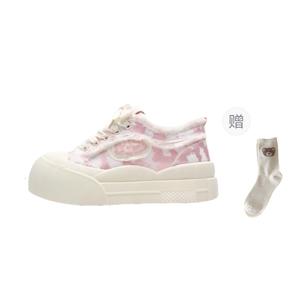 BINGO DUCK Скользоустойчивые износостойкие женские лоу-топ скейтборд кроссовки розовые + подарочные носки + эксклюзивная коробка, цвет Pink+Gift Socks+Exclusive Shoe Box