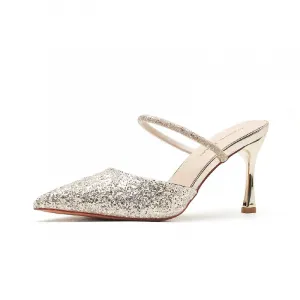 QITUMAUL Закрытые тапочки для женщин шампанское золото [высота каблука 8,5 см], цвет Champagne Gold[Heel Height 8.5cm]