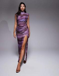 Платье макси ASOS DESIGN с принтом, драпировкой и рукавами-крылышками с мраморным принтом