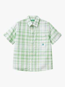 Детская хлопковая рубашка с коротким рукавом в клетку Benetton, Multicolor