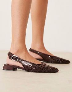 Балетки Leonora с открытой пяткой и пайетками шоколадного цвета Asos Design