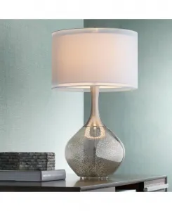 Современная настольная лампа Swift высотой 30 1/5 см с двойным абажуром из ртутного стекла, идеально подходит для спальни, гостиной, дома, прикроватной тумбочки, офиса, прихожей Possini Euro Design, серебряный