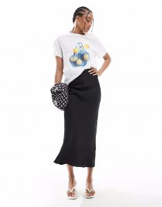 Юбка миди Tall сатинового кроя, черная Asos Design