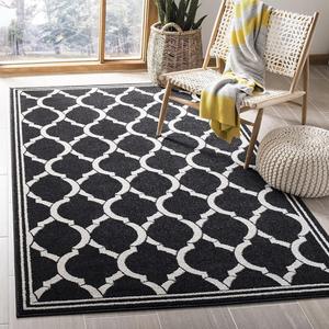 Ковер SAFAVIEH, 92 x 153 см, Amherst Collection, Anthracite & Ivory, узор Trellis, без ворса и простой в уходе, идеален для помещений с высокой проходимостью: прихожая, гостиная, спальня (AMT415G)