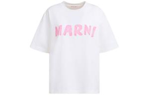 Футболка из хлопка с принтом логотипа MARNI, бело-розовая