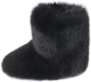 Женские короткие зимние ботинки Gegefur с искусственным мехом, пушистые, до середины голени, теплые и удобные, для улицы, на плоской подошве, Cowhide Black