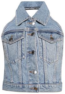 Топ Alexander Wang из эластичного денима с завязками на шее, синий