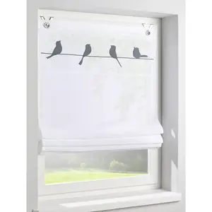 Шторка типа Gravelot с крючками для подвешивания без сверления, свободное подвешивание, аппликации с милыми птицами Kutti, серо-белый