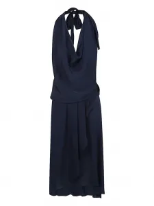 Платье с открытой спиной и драпированным вырезом SILK95FIVE, синий
