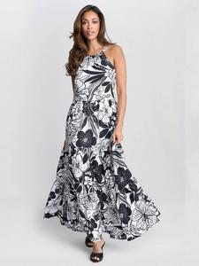 Креповое платье макси Dina с цветочным принтом и бретелями-хомутом Gina Bacconi, Black/White