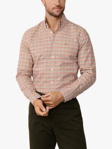 Хлопковая рубашка с приталенным кроем, пуговицами и клетчатым воротником Hackett London