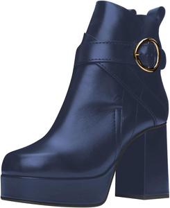 Женские ботильоны FOWT на платформе с круглым носком и ремнями, грубый высокий каблук, повседневная обувь, размеры 4-16 US, Navy