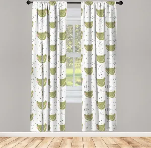 Шторы ABAKUHAUS с изображением животных, улыбающаяся мордочка лягушки, звезды, забавная жаба, детская тема, тема Baby Shower, 2 шт., 75 x 175 см, оливково-зеленый и белый Abakuhaus