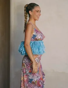 Бирюзовый соломенный клатч с кисточками South Beach x Liv Silverman