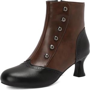 Ретро женские ботильоны с круглым носком, средней высоты каблуком и закрытой пяткой Renessmi, Brown