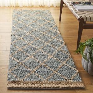 Ковер SAFAVIEH, 69 x 275 см, Rug Natural Fiber Collection Runner, Light Blue & Natural, Handmade Jute, Ideal for The Hallway, Entryway, Foyer, Bedroom (NFB475M-29)