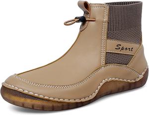 Женские эластичные ботинки на плоской подошве с ПУ застежкой, комфортный круглый носок, на липучке, с противоскользящей низкой платформой, растяжимые ботинки Челси, модные уличные спортивные носочные ботиночки NBZKBNG, Brown