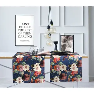 Дорожка на стол 5600 ВРЕМЯ ОСЕНИ, осенняя декорация, осень цифровая печать Apelt, синий/мультиколор