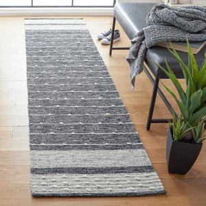 SAFAVIEH, 69 x 275 см, Ковер-дорожка ручной работы из хлопка, коллекция Striped Kilim, цвет black/ivory, модель STK509Z