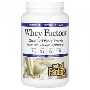 Natural Factors, Whey Factors, сывороточный протеин Grass Fed, натуральный вкус французской ванили, 907 г (2 фунта)