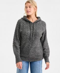 Уютный женский свитер с капюшоном и косами, эксклюзивно от Macy's On 34th, Medium Grey Heather