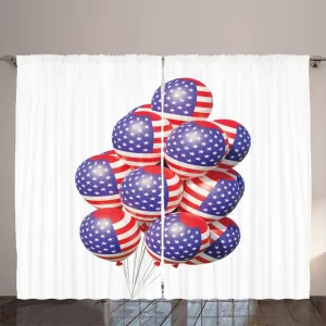 Штора в деревенском стиле ABAKUHAUS к 4 июля, патриотическое искусство из воздушных шаров, универсальные ленточные шторы для гостиной с петлями и крючками, 280 x 225 см, белый, разноцветный Abakuhaus