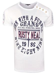 Футболка с круглым вырезом, планкой на пуговицах и принтом спереди белого цвета Rusty Neal
