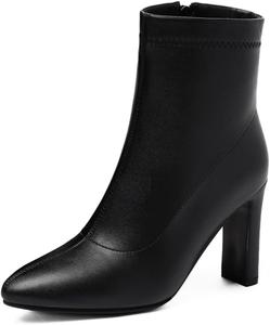 Женские ботильоны с острым носком на массивном высоком каблуке, с боковой молнией, в западном стиле, короткие, нарядные JOEUSTY, Black-Velvet Lined