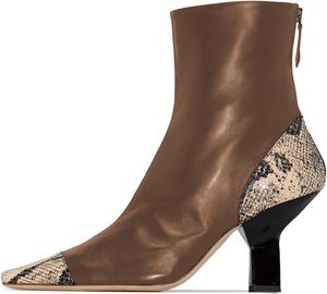 Женские модные ботильоны XYD с закрытым носком, квадратным носком, средним каблуком, короткие ботинки с рептилией и декоративной задней молнией, Brown