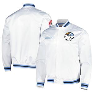 Мужская белая атласная куртка на кнопках Mitchell & Ness Sporting Kansas City City