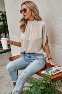 Швейцарская блуза в горох с высоким воротником и спущенным плечом TRUEDAMES, бежевый