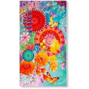 Модное пляжное полотенце Vitori 100% хлопок, велюр, 100x180, мягкое, пляжное, мандала, цветы, разноцветное Hip, сиреневый