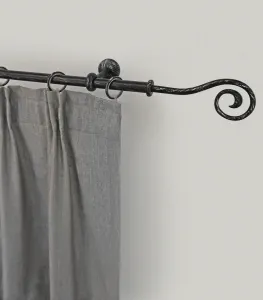 Карниз GARESA "ESPERANCA", 1 направляющая, желаемая длина, комплект штор в стиле рустик, выдвижной, утюг, заглушка. спираль 100 см, Ø16мм, черный
