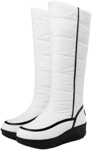 Женские ботинки на платформе с искусственным мехом, теплые, водонепроницаемые, для прогулок на улице зимой, противоскользящие, высокие зимние ботинки Hhhchpm, White