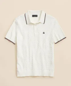 Хлопковый теннисный поло с логотипом GF и узором "косичка"