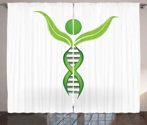 Штора ABAKUHAUS Biology Rustic, форма жизни растения Нить ДНК, универсальная ленточная штора для гостиной с петлями и крючками, 280 x 225 см, цвет: белый, лаймовый, зеленый Abakuhaus