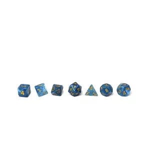 Синий цвет слоновой кости с золотом (7), Dice - 7 Piece Poly Sets - Marble/Swirl (Easy Roller Dice)