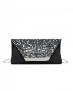 Блестящий клатч с откидной крышкой и клапаном Diamante JFY, черный