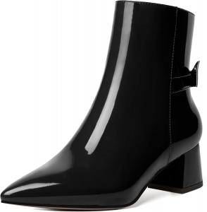 Женские ботильоны MODENCOCO с молнией, стильное платье, свадебные, заостренный носок, бант, лакированные, массивный низкий каблук, 5 см, Black