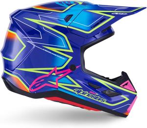 Шлем Alpinestars S-M7 Cast Ece06/Dot, Blue/Pink/Yellow Fluo Glossy