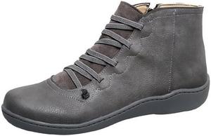 Женские модные ботинки однотонного цвета, с боковой застежкой-молнией, на мягкой подошве, удобные ботинки с округлым носком, ежедневная обувь с поддержкой свода стопы HuayoRong, Grey