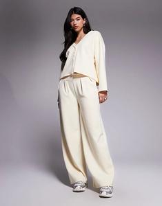 Широкие брюки-интерлок ASOS DESIGN кремового цвета