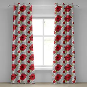 Цветочная штора на люверсах ABAKUHAUS, букет весенних цветов в ярких тонах с винтажным вдохновением, декоративные двухпанельные шторы, 280 см x 225 см, ярко-черно-зеленый цвет Abakuhaus