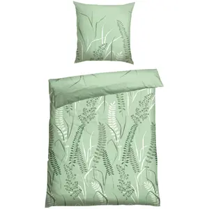 Постельное белье Schiesser «Annic» из мягкого хлопка с элегантным ботаническим узором (2 шт.), MADE IN GREEN, сертифицировано OEKO-TEX, зеленый