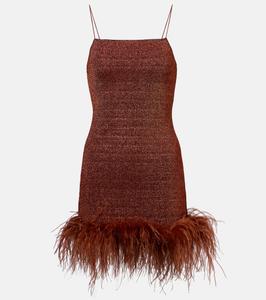 Люмьер мини-платье с перьевым декором Plumage Oséree, коричневый