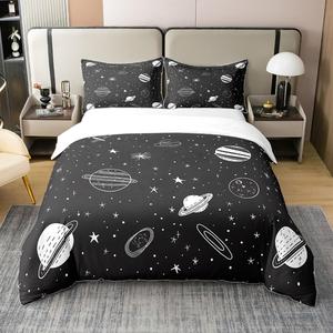 Erosebridal Детский комплект постельного белья Outer Space с принтом солнечной системы и звездного неба из мягкого микрофибры, White Black