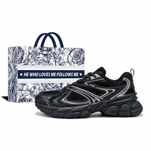 Kappa Антискользящие износостойкие дышащие легкие утолщенные кроссовки на платформе унисекс черные серебристые - черные серебристые [Подарочная сумка Rose]